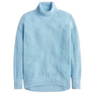 J. Crew Sz M Baby Blue Cotton-Cashmere Blend Ribbed Turtleneck Sweater Relaxed